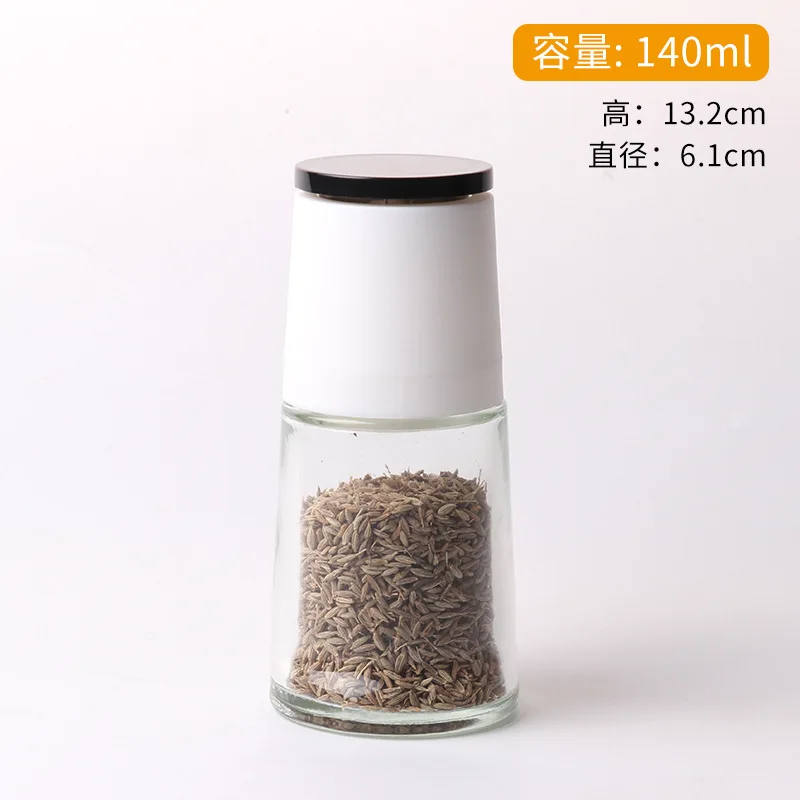 Refillable 140ml Salt and Pepper Spice Glass Bottle Grinder Manual Glass Grinder Bottle With  Black and White Lids
