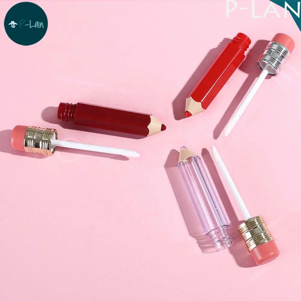 P-lan Stock Cute Lipgloss Container Pencil Shaped Lip Gloss Bottle Clear 3.5ML Lip Gloss Case Wholesale Liquid Lipstick Tube
