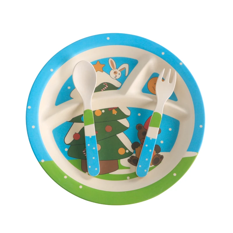 Hot Sale Bamboo ware Kids Set Melamine Baby Food Tray Kids Divided Dinner Plate baby feeding set