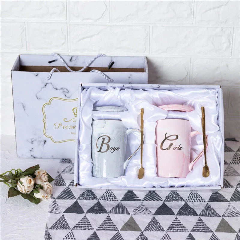 Gift Box Mugs coffee cup set usb automatic heating marble mug with gift box