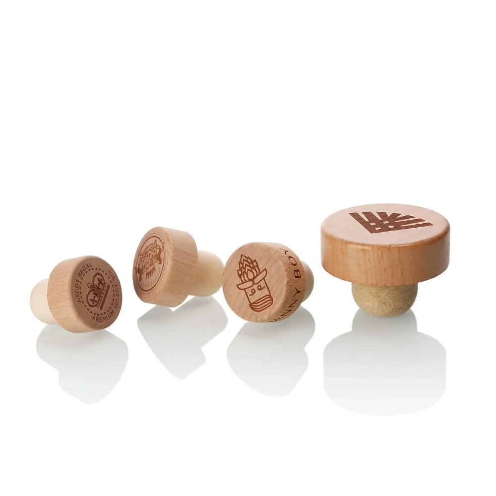 custom engrave bar top wooden glass bottle cork top cap wine stopper
