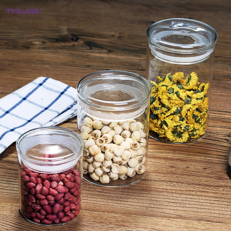 Factory price Borosilicate Glass Spice Jar Food Storage Container jar with Airtight glass Lid for Kitchen Spice Srorage