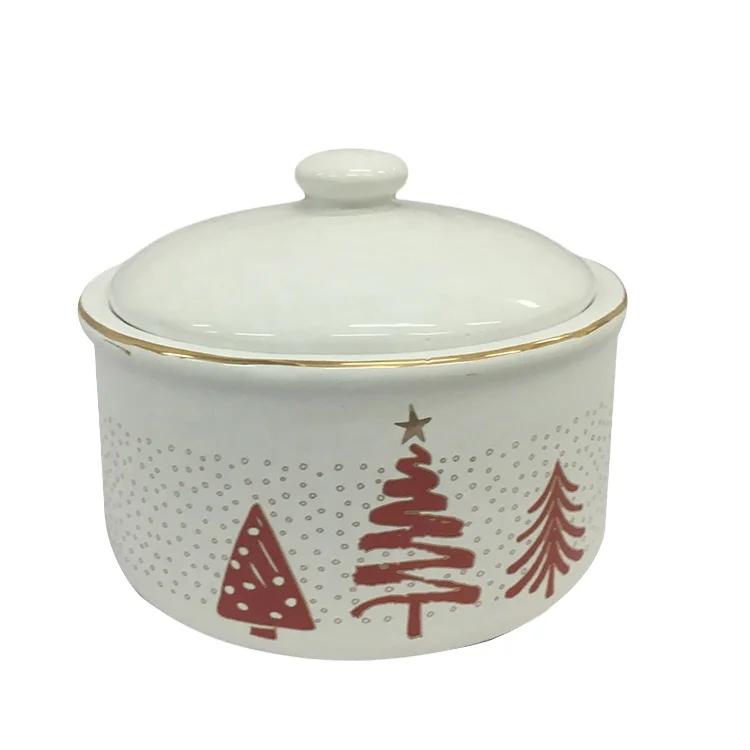 Christmas Tree Pattern White Ceramic Kitchen Decorative Candy Storage Cookie Jar With Lid