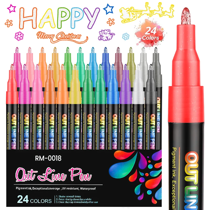 12 Color Double Line Outline Art Pen Marker Pen DIY Graffiti Outline Marker Pen Highlighter Scrapbook Bullet Diary Poster Card