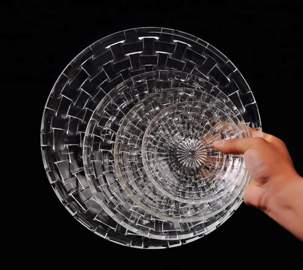 Custom Round Clear Glass Fruit Dishes Plate With Crosshatch Pattern