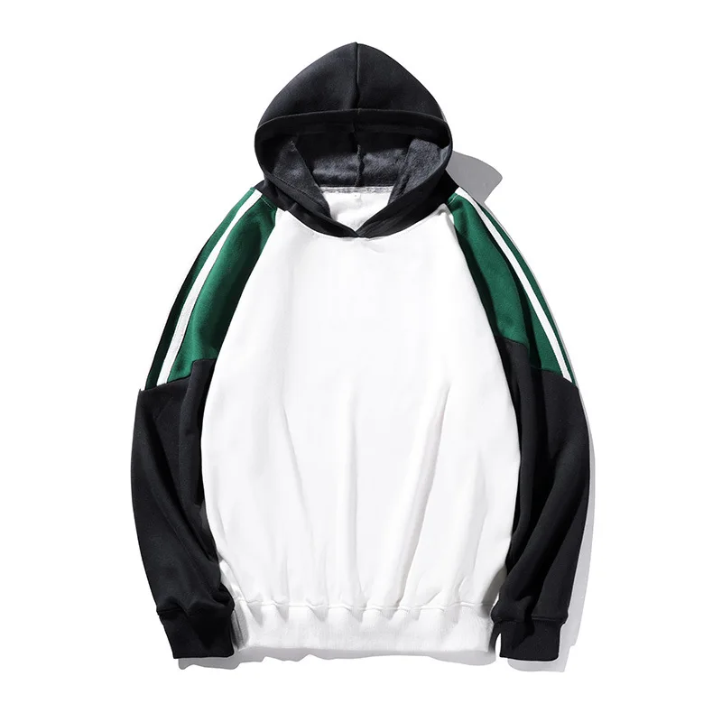 fleece sweatshirt 350g cotton non-tumbling Hong Kong style trend color-block sleeve puller sports fitness sweat