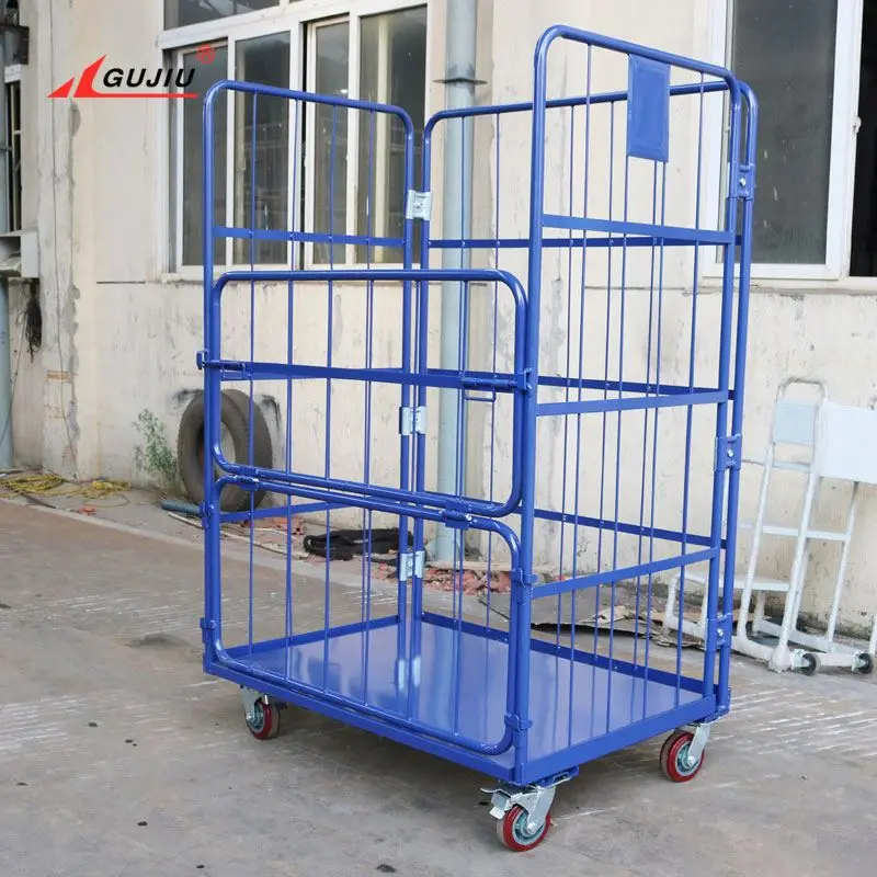 Storage Metal Folding Cargo Pallet Transport Roller Wire Multi-Function Folding Industrial Transport Trolley