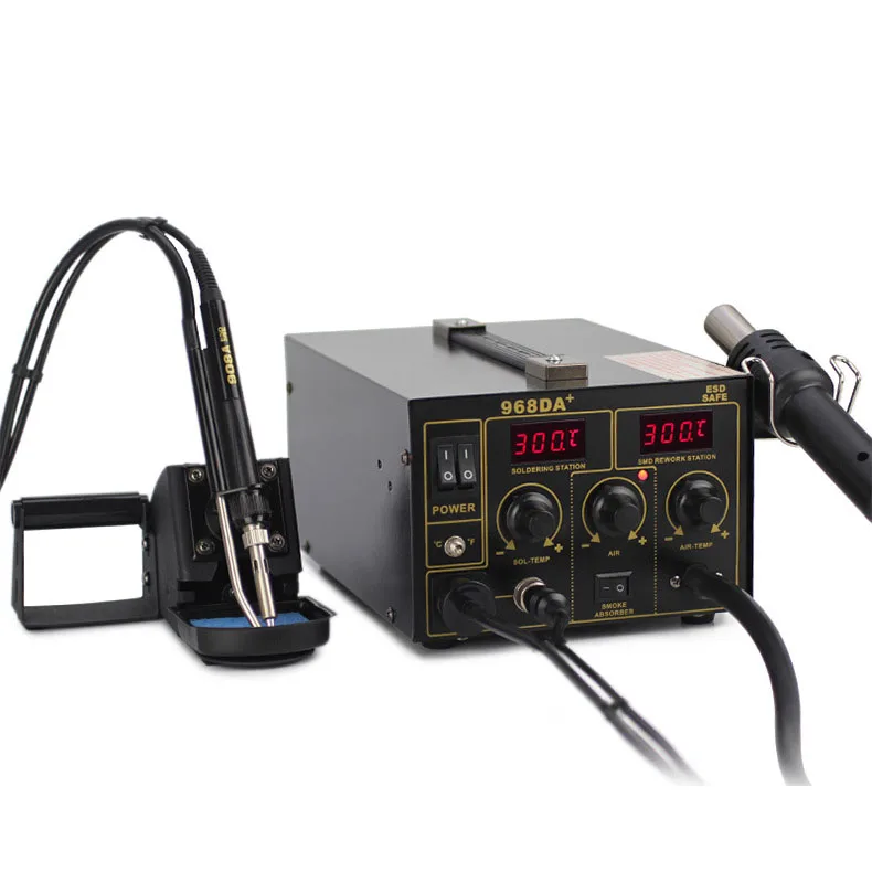 968DA+  temperature control hot air gun with Soldering iron and base welding station High temperature resistant cleaning sponge