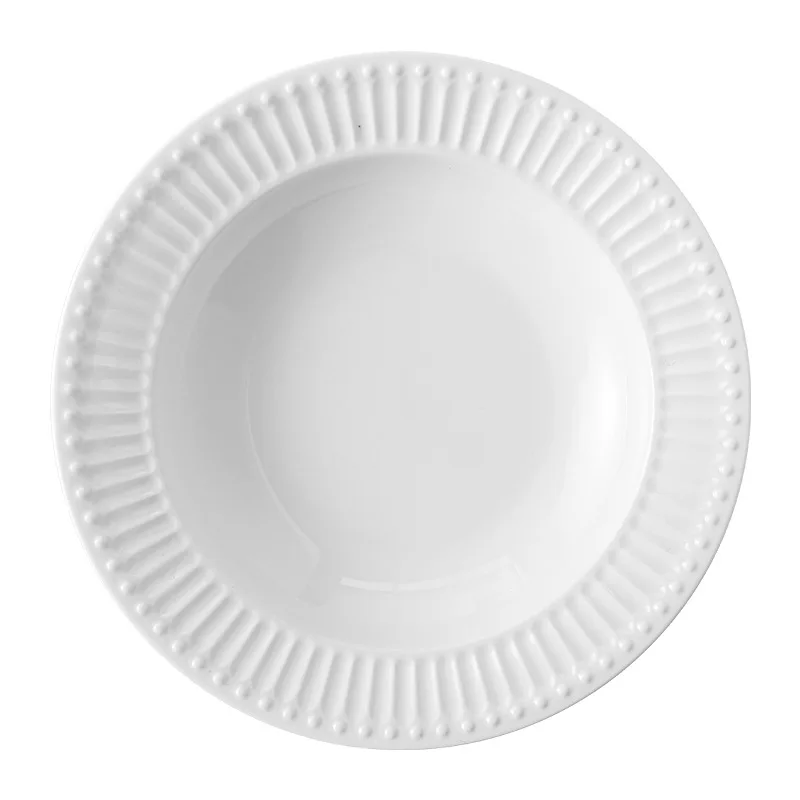 Nordic Minimalist  Household Restaurant Hotel White Porcelain Tableware Set Plate Dish Ceramic White Embossed Dinnerware Set