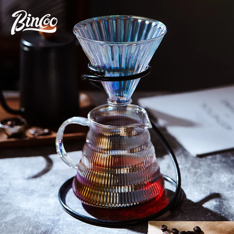 Bincoo Colorful Glass Coffee Filter with Wooden Stand for Pour Over Coffee Dripper