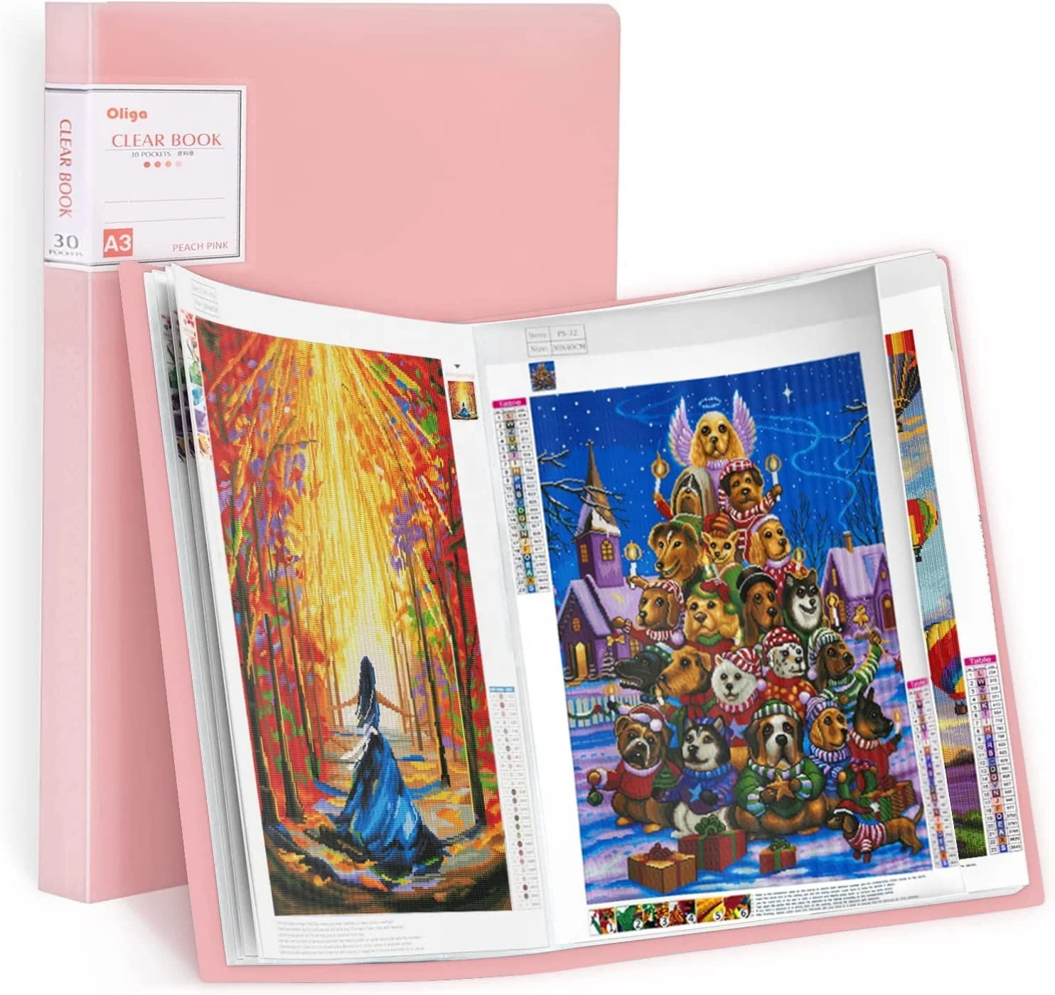 A3 Storage Book for Diamond Painting Kits,Diamond Art Portfolio Folder Accessories with 30 Pocket Sleeves Protectors