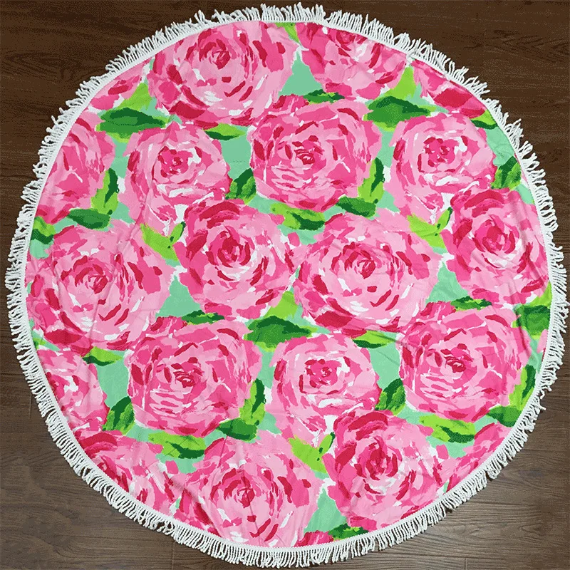 
Wholesale Round Circle Mandala Print Thick Microfiber Custom Beach Towel with Tassel 