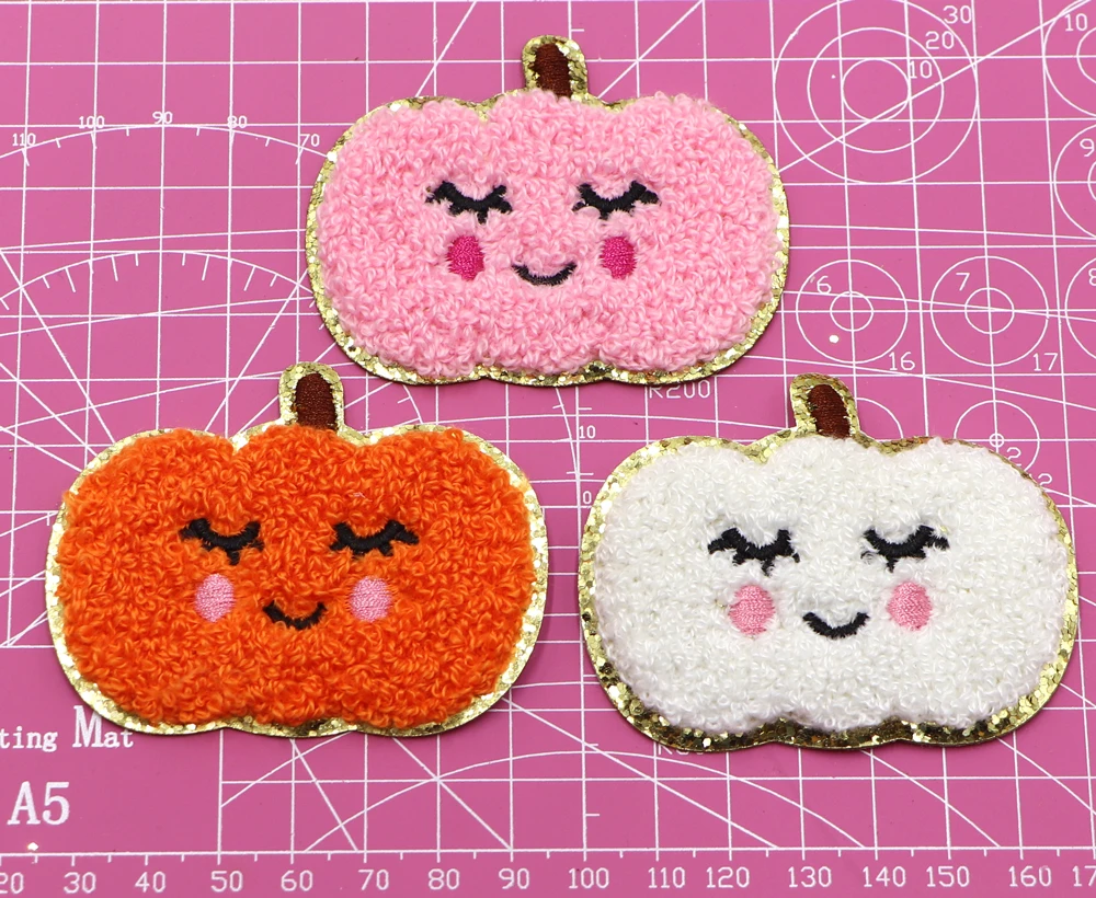 1PC Clothing Iron on Patches Chenille Ghost Embroidered Patches Gold Glitter Edge Iron on Embroidered Patches  Arts Crafts DIY