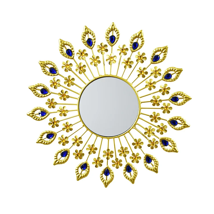 
Luxury Metal Eye Pattern Wall Art Shining Gold Iron Frame Round Wall Mirror Decorative Mirrors For Living Room 