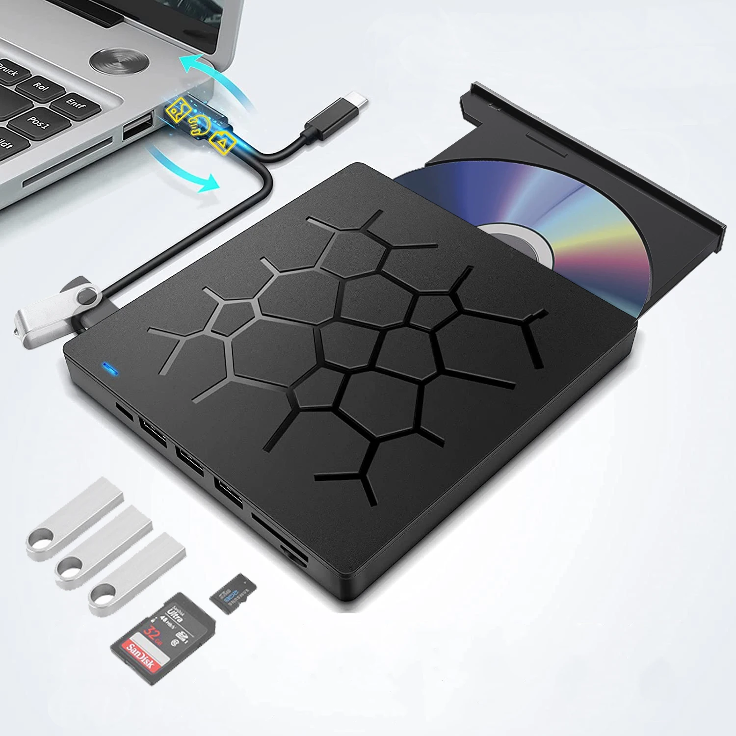 For Laptop/Desktop/Macbook Portable Slim Multifunction 7 in 1 External DVD Drive USB 3.0 CD Drive DVD RW Drive