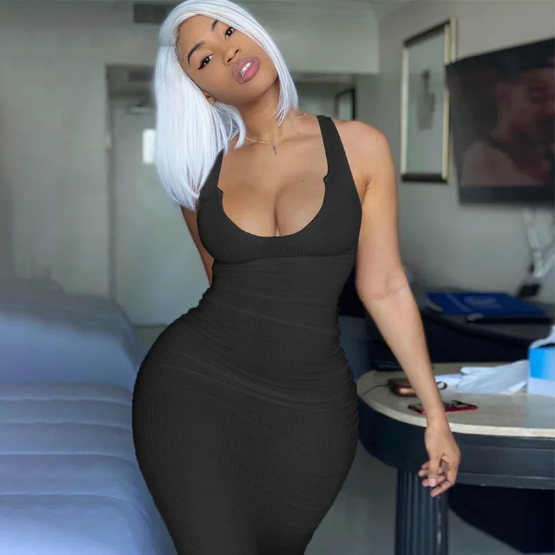 Sexy Low-Cut Fashion Backless Slim Hip Summer Women dress bulk clothes custom a line skirt long frocks