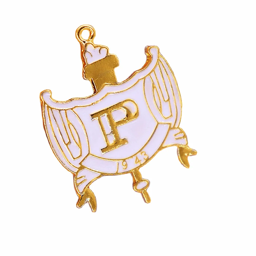 Wholesale Sigma Gamma Rho Chapter Symbol White Enameled Gold Tone Sorority Philo Crest Jewelry Making Accessory Pendant
