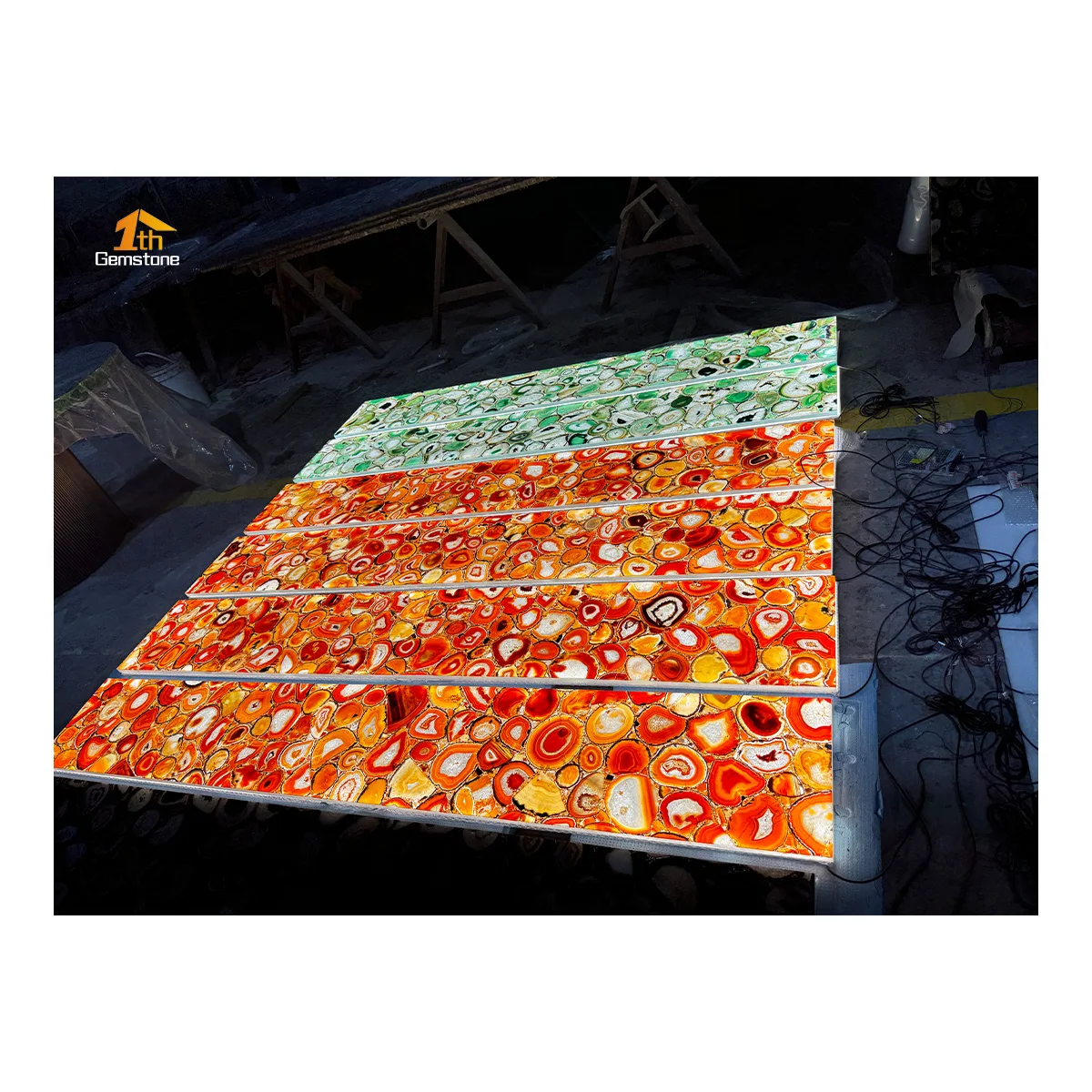 Natural Gemstone Product Backlit Pink Blue Agate Stone Decorative Wall Panel With Light