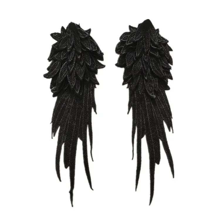 2020 Popular Three-Dimensional Angel Wings Embroidery Cloth Patch Hand-Stitched Black + White Trumpet