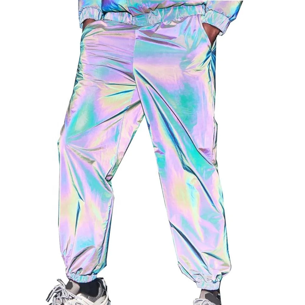 Hot sales colorful mens streetwear reflective hip hop pants with Drawstring