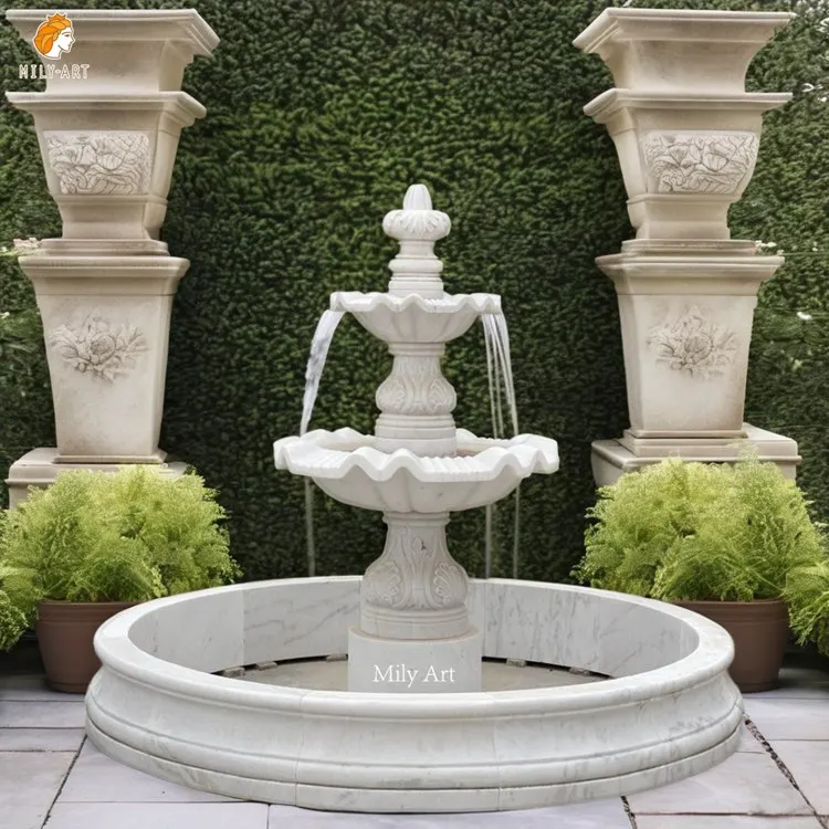 Popular Design Modern Style White Marble Water Fountain for Villa Outdoor Garden