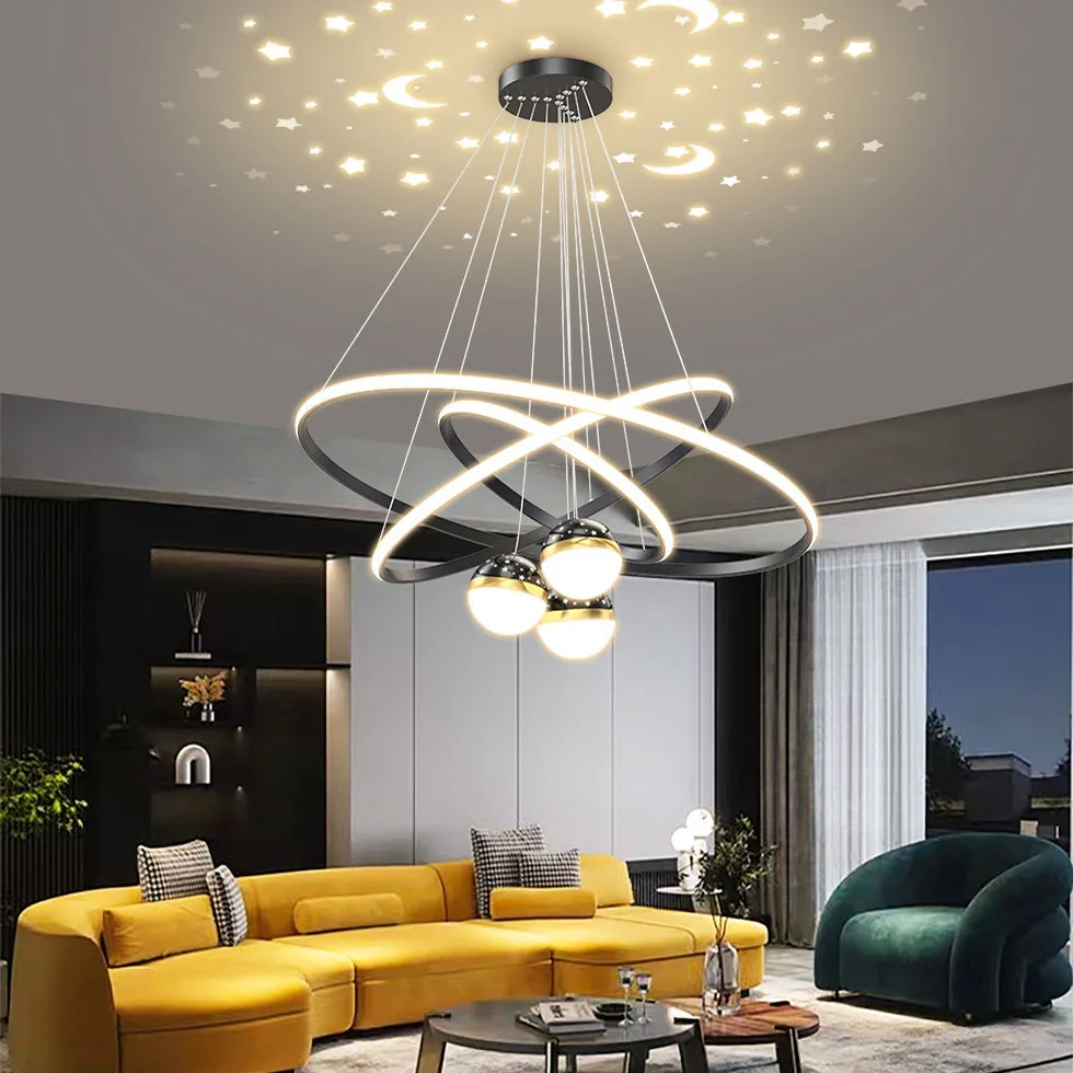 Gold Three Ring High-top Hanging Pendant Lights Smooth Lines Modern Nordic Fashion Atmosphere Chandelier