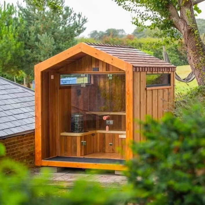 6 Person Sauna House Outdoor Sauna Steam Combo Rooms With Pointed Roof Outdoor Traditional Sauna