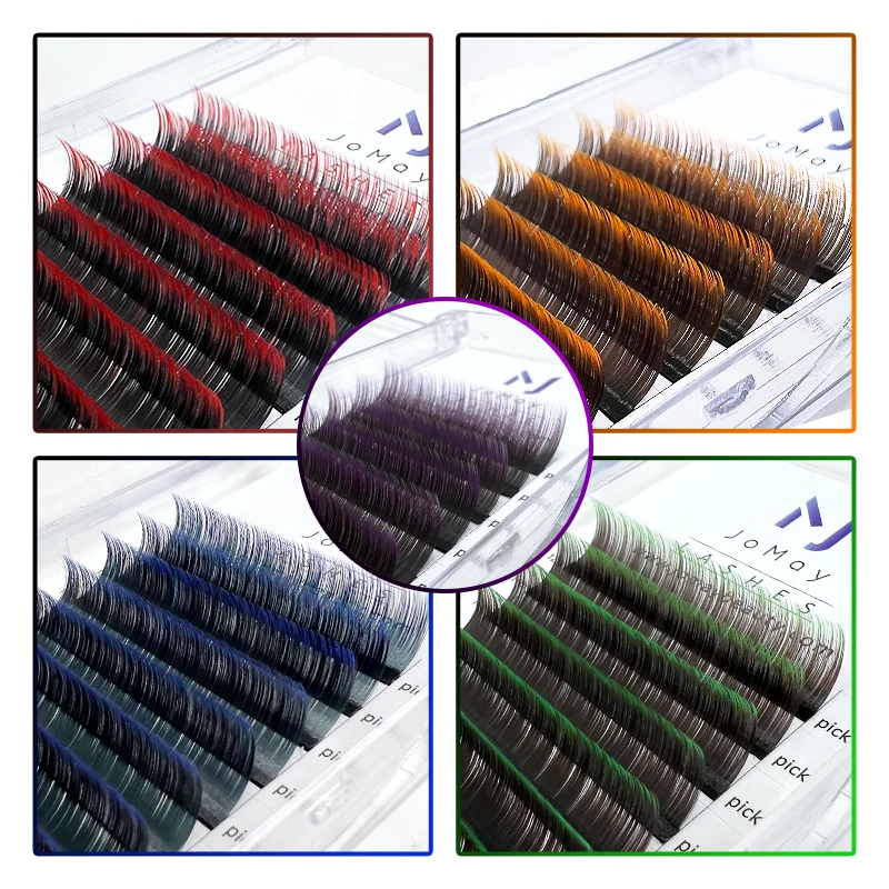 Individual Lashes Faux Mink Classic Red Green Brown Blue Purple Ombre Colored Eyelash Extension