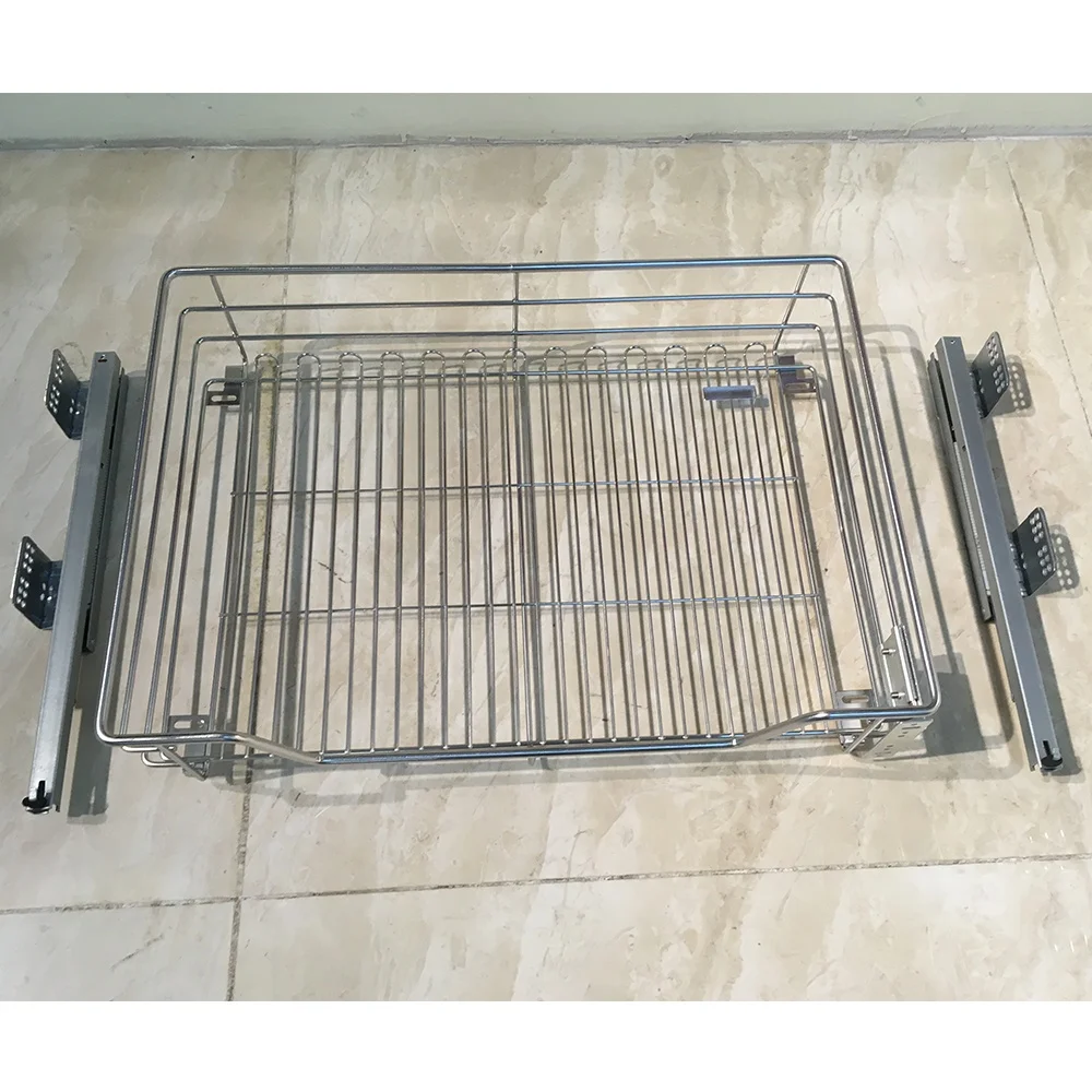 Soft Close Panier Metallique Coulissant Simple Modular Kitchen Pull Out Drawer Home Food Store Storage Wire Basket for Cupboard