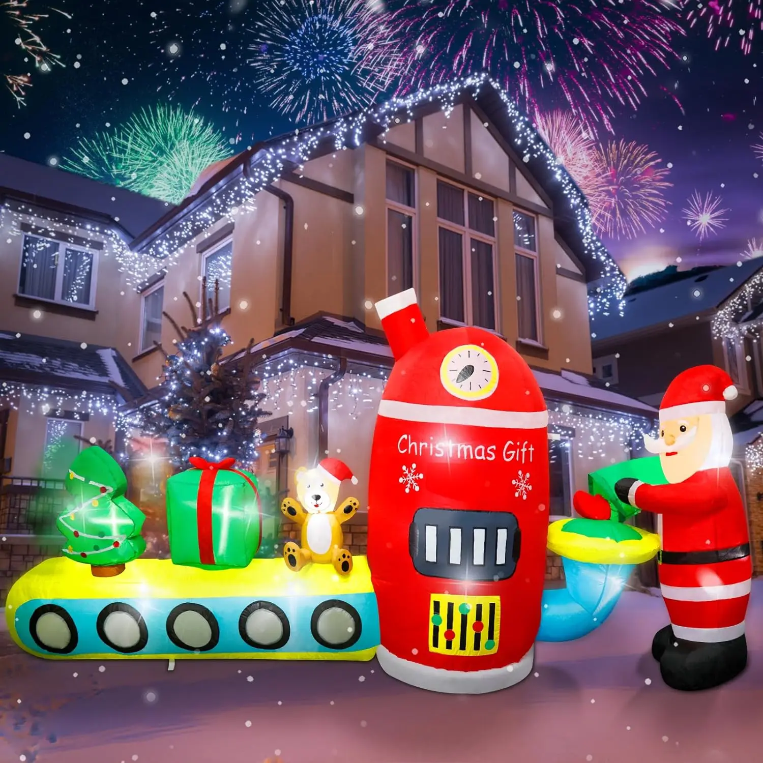 Customized 10FT Giant Inflatable Santa pushing train with Christmas Tree Bear Outdoor Yard Christmas Inflatable Decoration