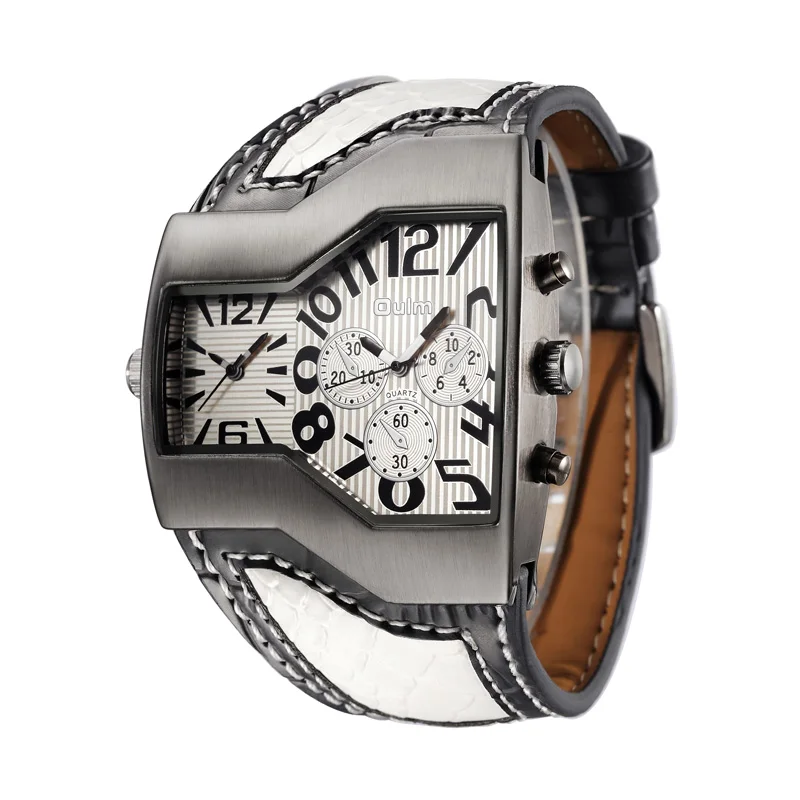 
Oulm Watches Original personality design Man Watch Unique Multiple Time Zone Leather Strap Male Wrist Watch Relogio Masculino 