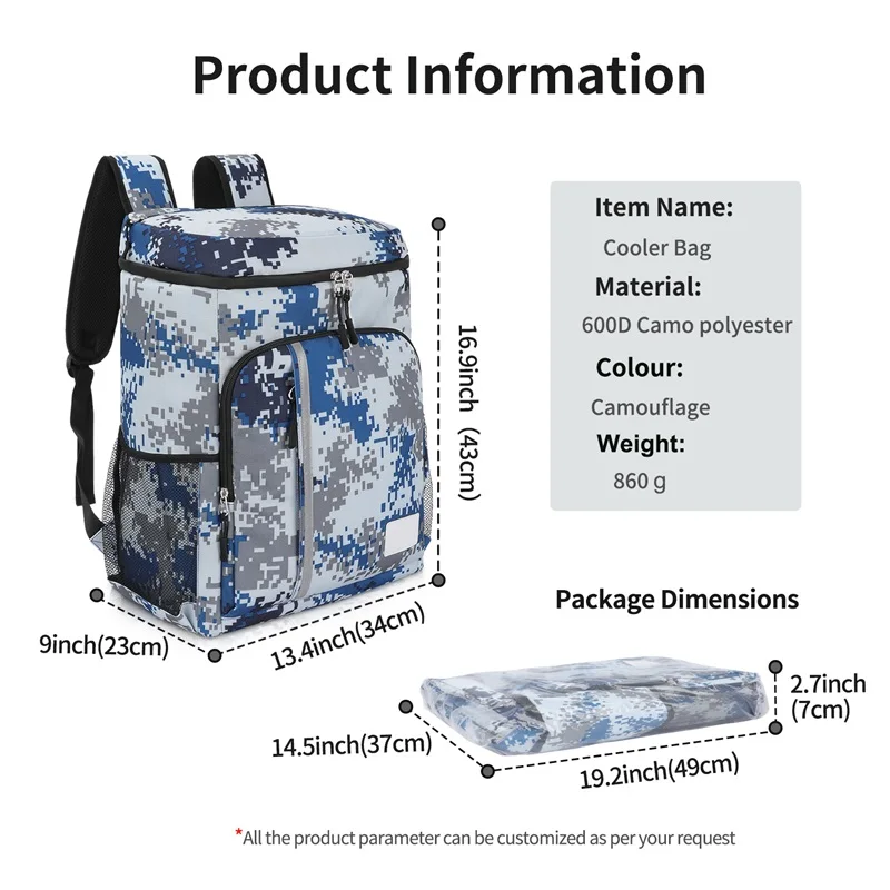Camouflage color Waterproof Insulated Backpack Cooler Bag Beach Cooler Backpack Camouflage Cooler Backpack