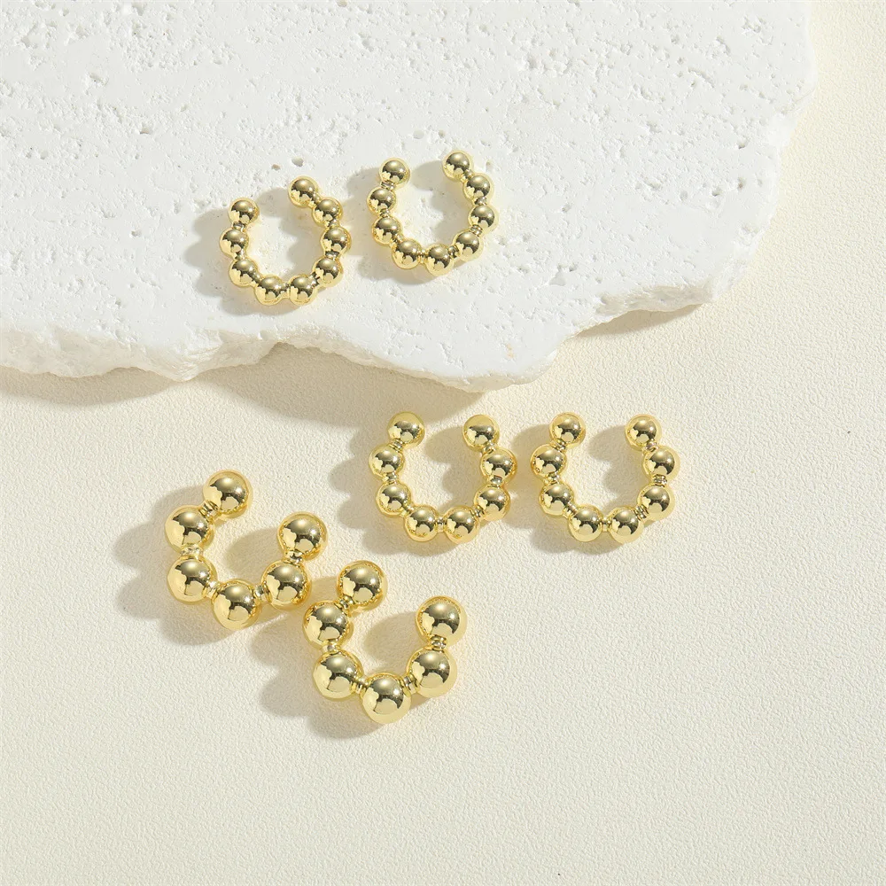 Wholesale Custom High Quality Women No Piercing Earrings Fashion Jewelry Copper Beads C-Shaped Clip-On Brincos De Joias Da Moda