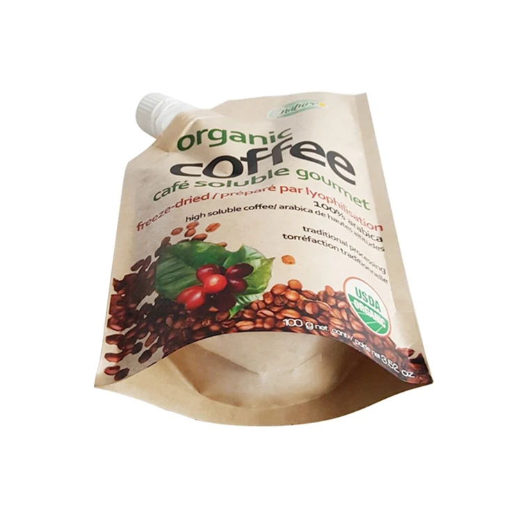 Custom Eco Friendly Sustainable Liquid Drink Packaging Spouted Bag Biodegradable Brown Kraft Paper Spout Pouch For Beverage