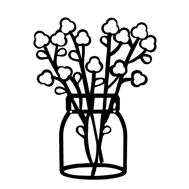 MR Classic Style Metal Black Wire Iron Flower Wall Decor Minimalist Vase Wall Art Floral Wall Sculpture for House Decor