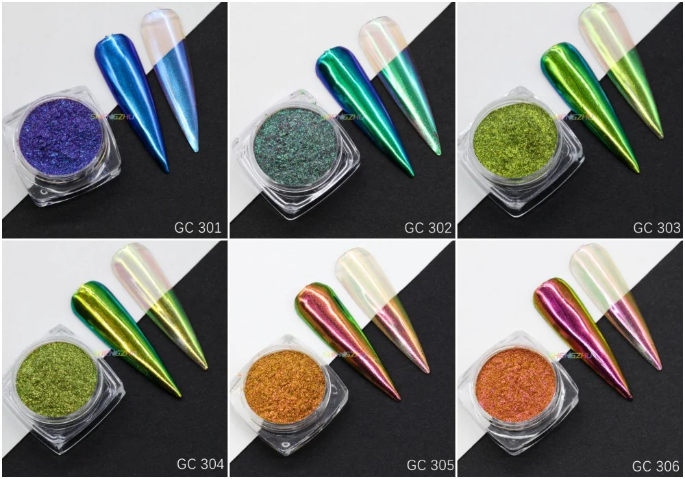 New chrome nail duochrome chameleon multichrome color shifting nail rubbing nailart pigment powder low MOQ customized packing