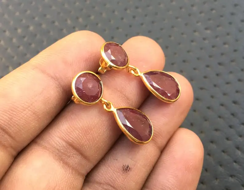 Sterling Silver 925 Jewellery 1 Pair Wholesale Offer Finest Quality Natural Ruby Gemstone Long Dangling Earring