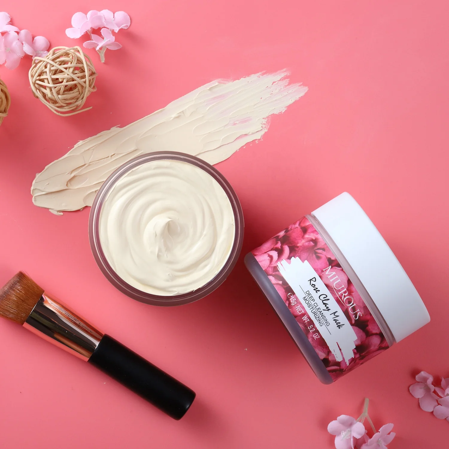 Miurous 4 Colors Cruelty Free Vegan Oil Control Cleansing Pore Avocado Charcoal Rose Pink Turmeric Facial Powder Clay Mud Mask