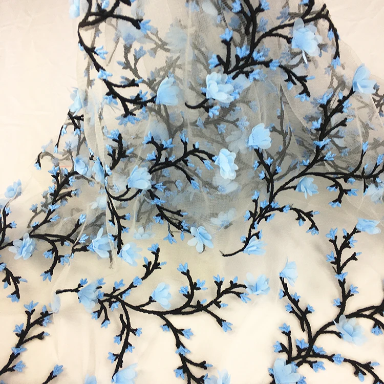 Китайская кружевная ткань, цветная 3d Цветочная вышивка, Тюлевая ткань для платья