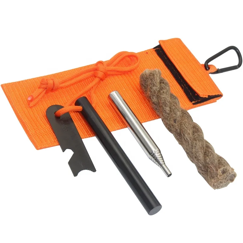 Emergency Fire Starter Kit Tactical Survival Fire Tool Set Paraffin Hemp Tinder with Nylon Hanging Pouch