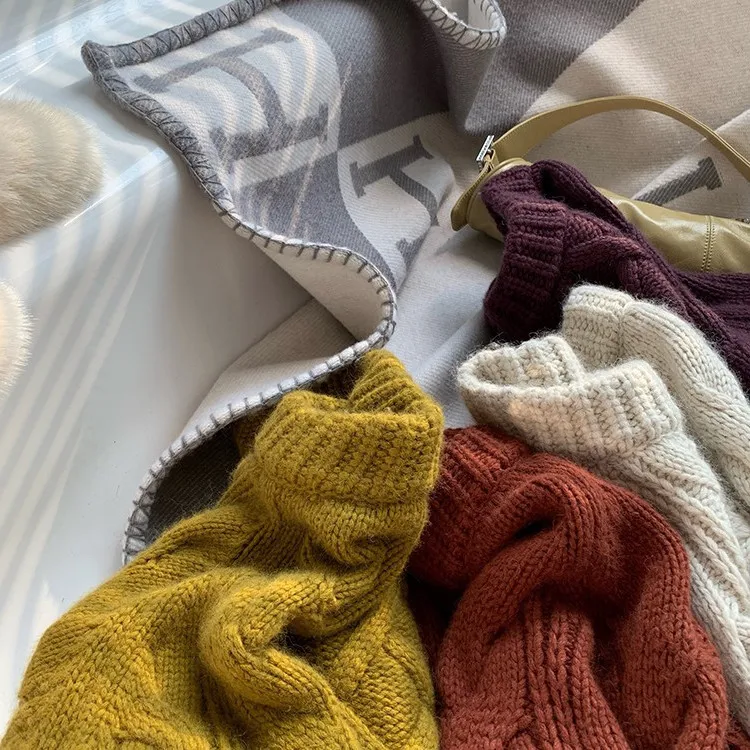 2022 Winter Autumn Chunky Knit Cable Loose Pullover Women Thick Knitted Sweater Knitwear