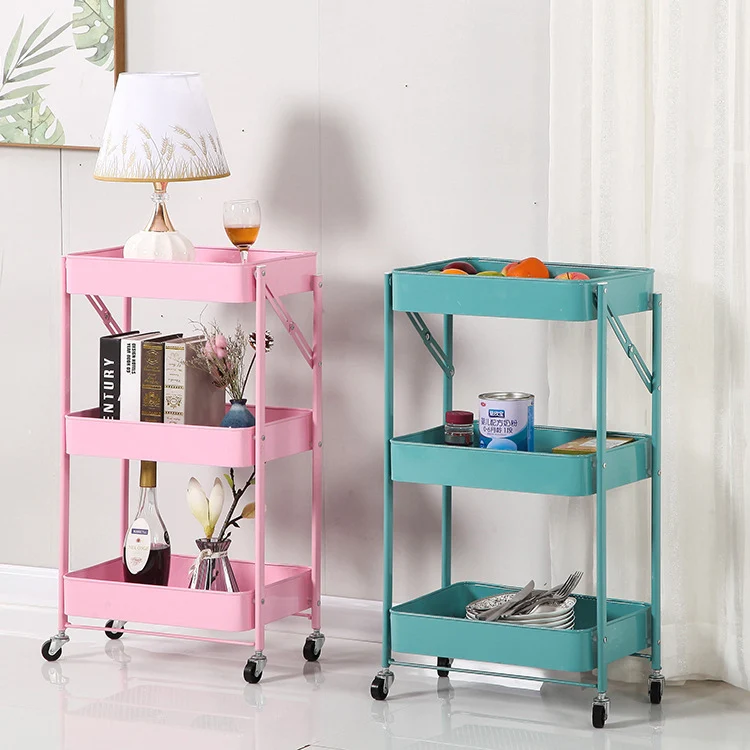 
Folding utility rolling cart storage organizer 3 tiers multifunction trolley cart 