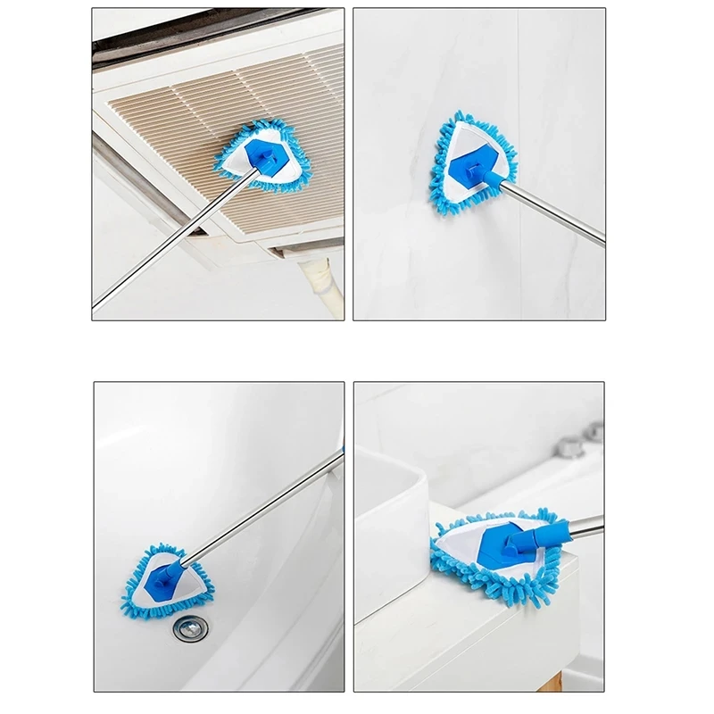 DS920 Floor Ceiling Car Window Rotary Dust Mop Telescopic Retractable Lazy Cleaning Mop Rotatable Chenille Triangle Flat Mop