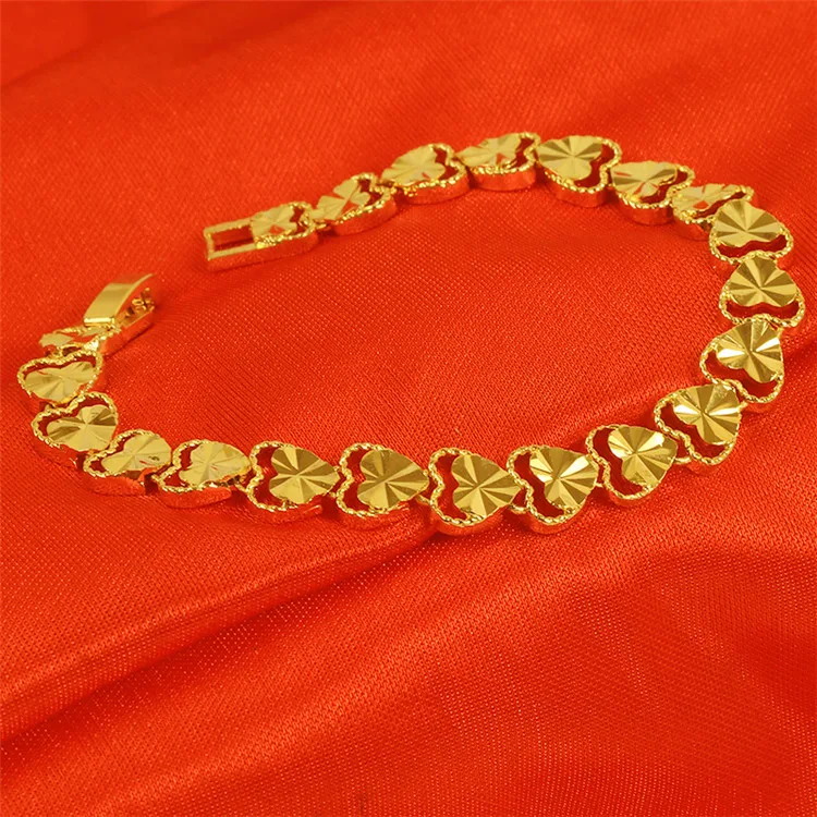 High Quality Brass Gold Plated Bracelet Button Watch Chain Heart Shaped Watch Chain Bracelet with Buckle