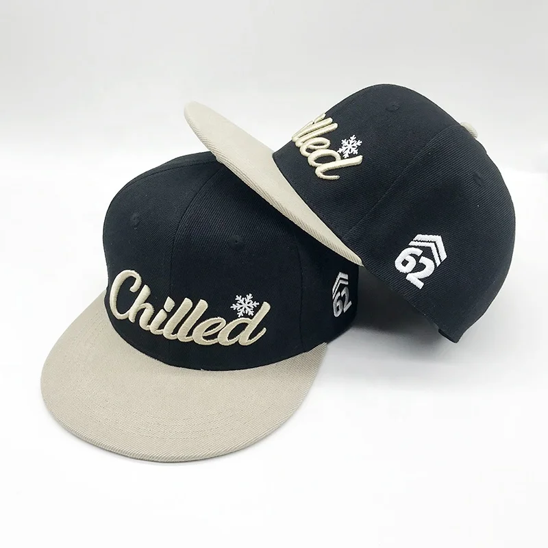 Factory low MOQ metal sports caps custom puff embroidery logo blank flat brim hip hop hat plain snapback baseball cap