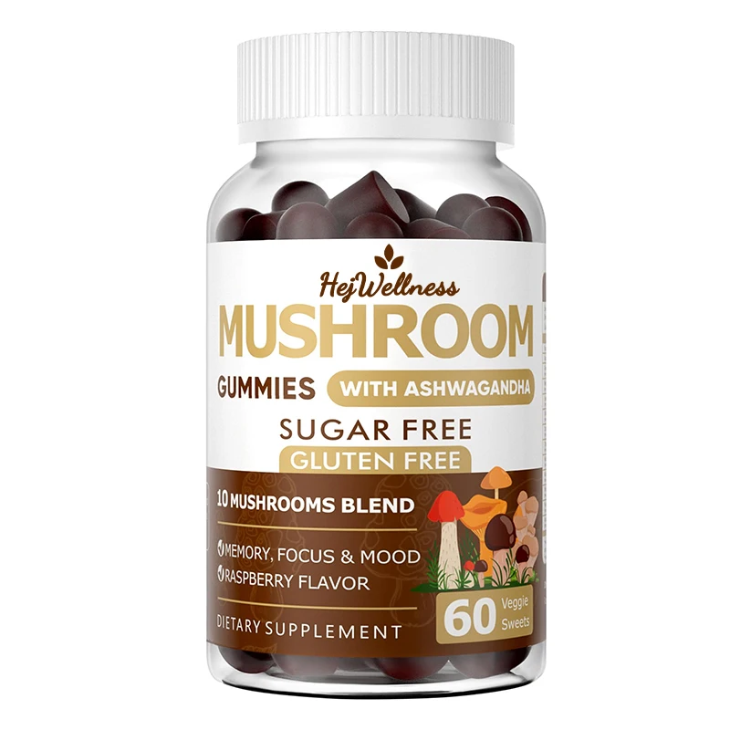 Private Label Oem Mushroom Gummies 10X Complex Mushroom Supplement Lions Mane Gummies With Ashwagandha