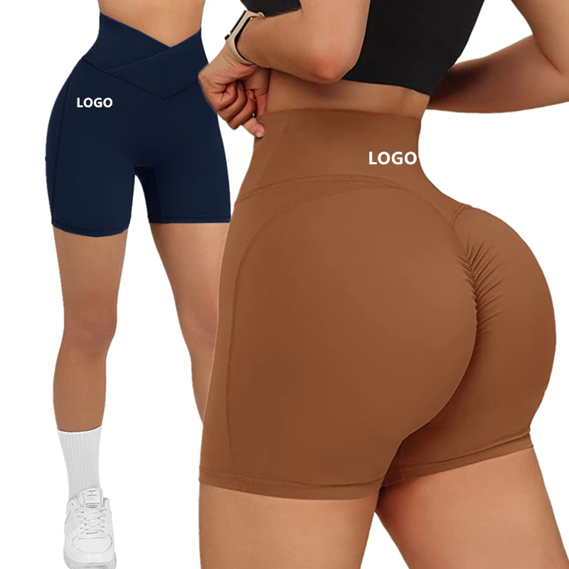 V-Shaped High Waist Hip Lifting Yoga Shorts Women Summer Pink Workout Sports Shorts For Gym Training Scrunch Butt Biker Shorts