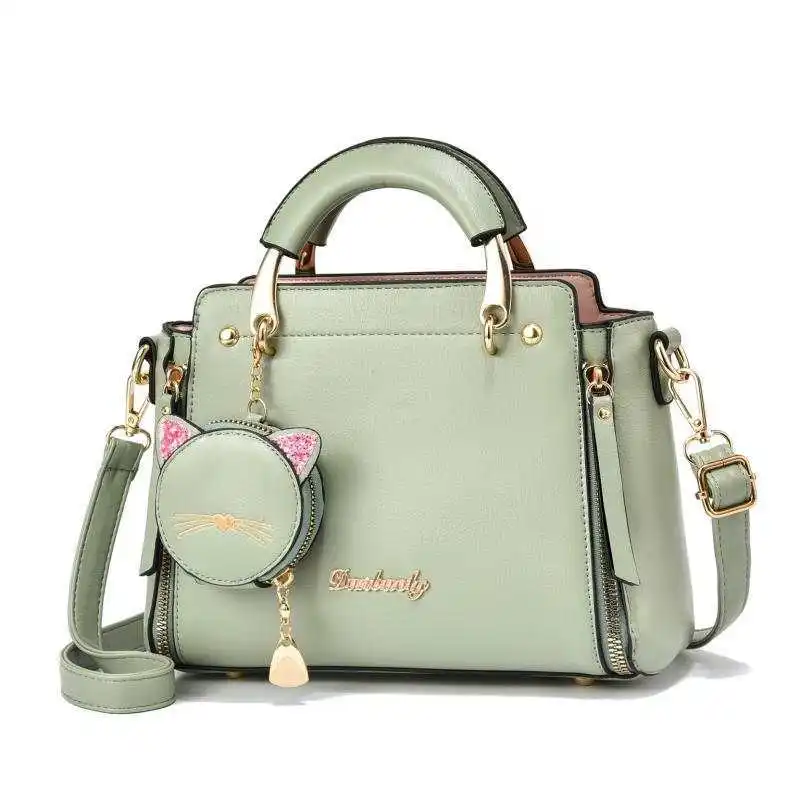manufacturer customized new model 2023 green colour leather ladies printed hand bag for travel