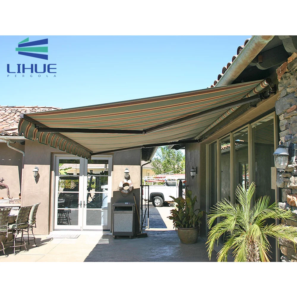 Waterproof Retractable Awnings Roof Cover Outdoor Full Cassette Motorized Folding Awning System
