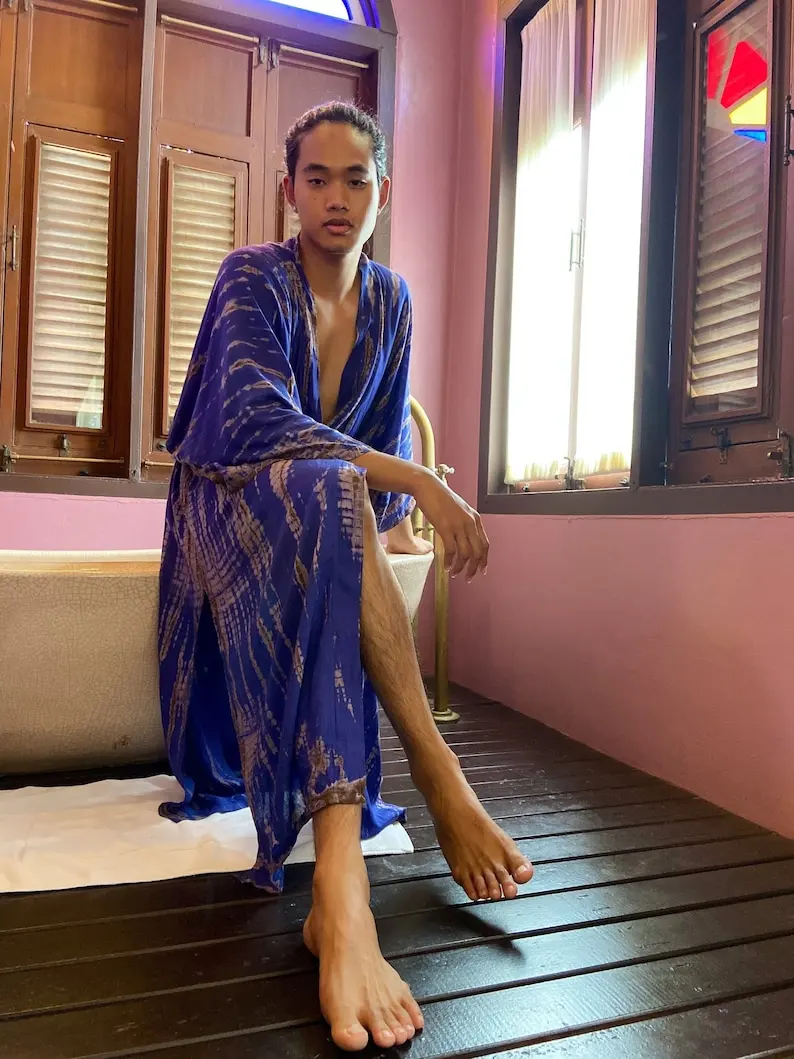 Wholesale Indian Rayon  Kimono Night Beach Cover up Long Vintage Swim Dress Hand Block Print Tunic Ethnic Robe For Womens